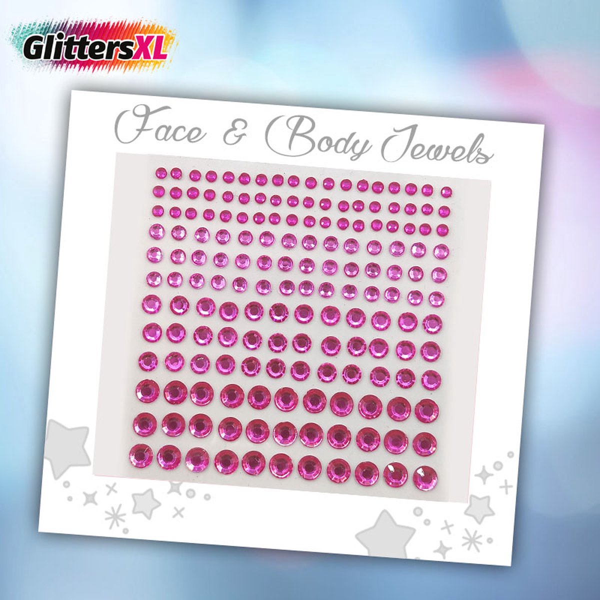 GlittersXL - Face & Body Jewels (165 Diamantjes Roze) [Dots Strass Steentjes met Zelfklevend Plaklaag - Sticker Diamantjes voor Lichaam en Gezicht - Festival Tattoo Set Outfit Glitter - Juwelen Rhinestones Rhine stones - Plak Diamantjes]